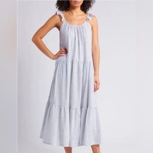 Caslon Stripe Ruffle Tiered Linen Blend Maxi Sundress 2️⃣